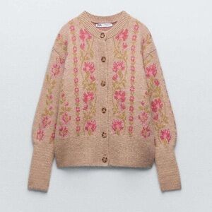 Zara floral jacquard knit cardigan